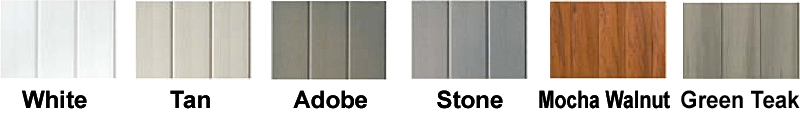 Vinyl Fence Colour Choices - white, tan, adobe, stone, mocha walnut and green teak